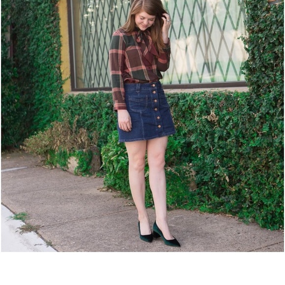 Madewell Plaid Tie-Neck Shirt Brown/Plum Cranberry - M - Picture 7 of 15